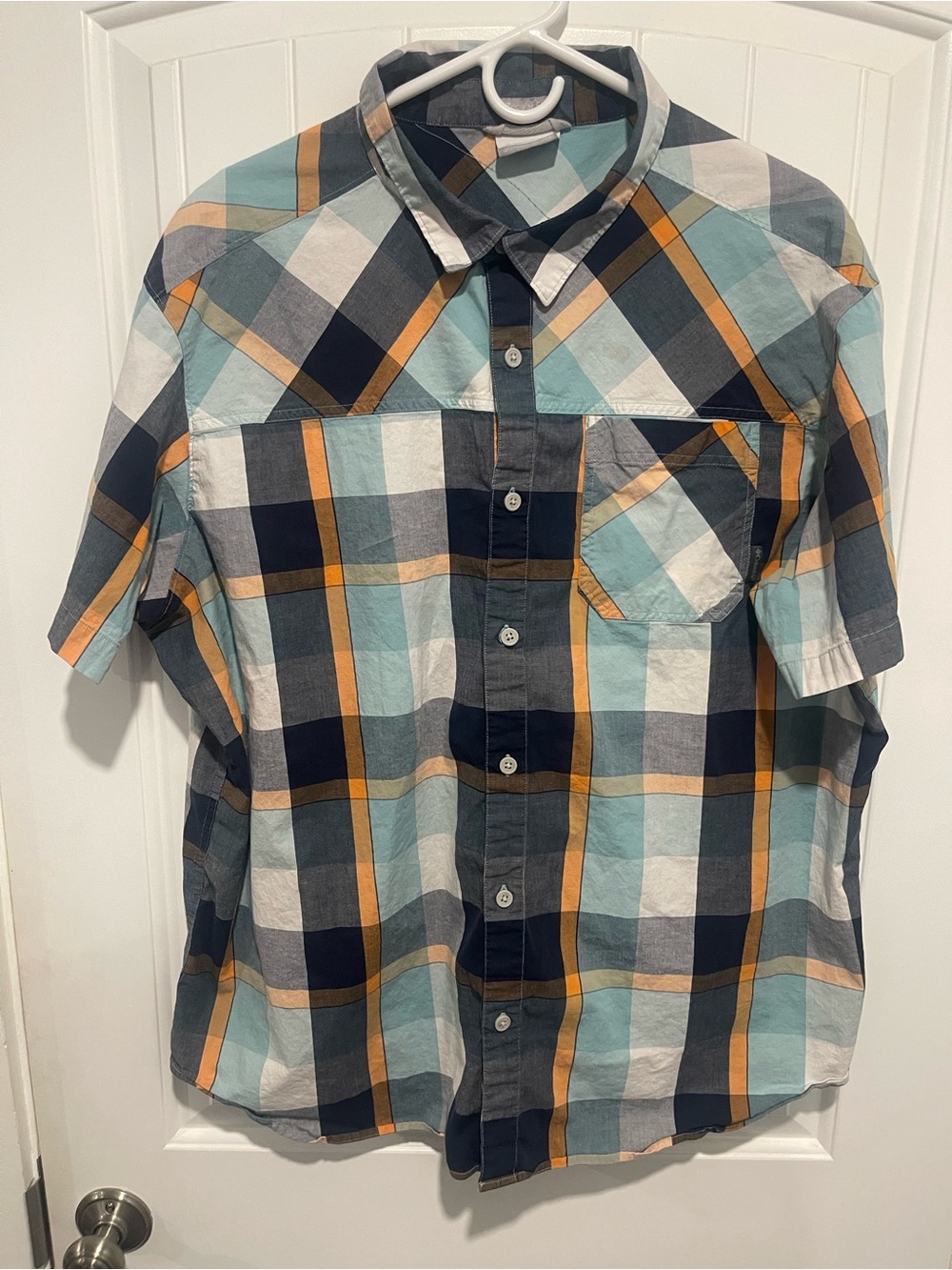 Columbia Sportswear Men’s XXL Plaid Short Sleeve Button Up Shirt Blue Orange